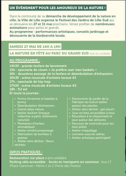 Festival des jardins à Lille - Spectacle pour les enfants - samedi  27 mai - Lille sud